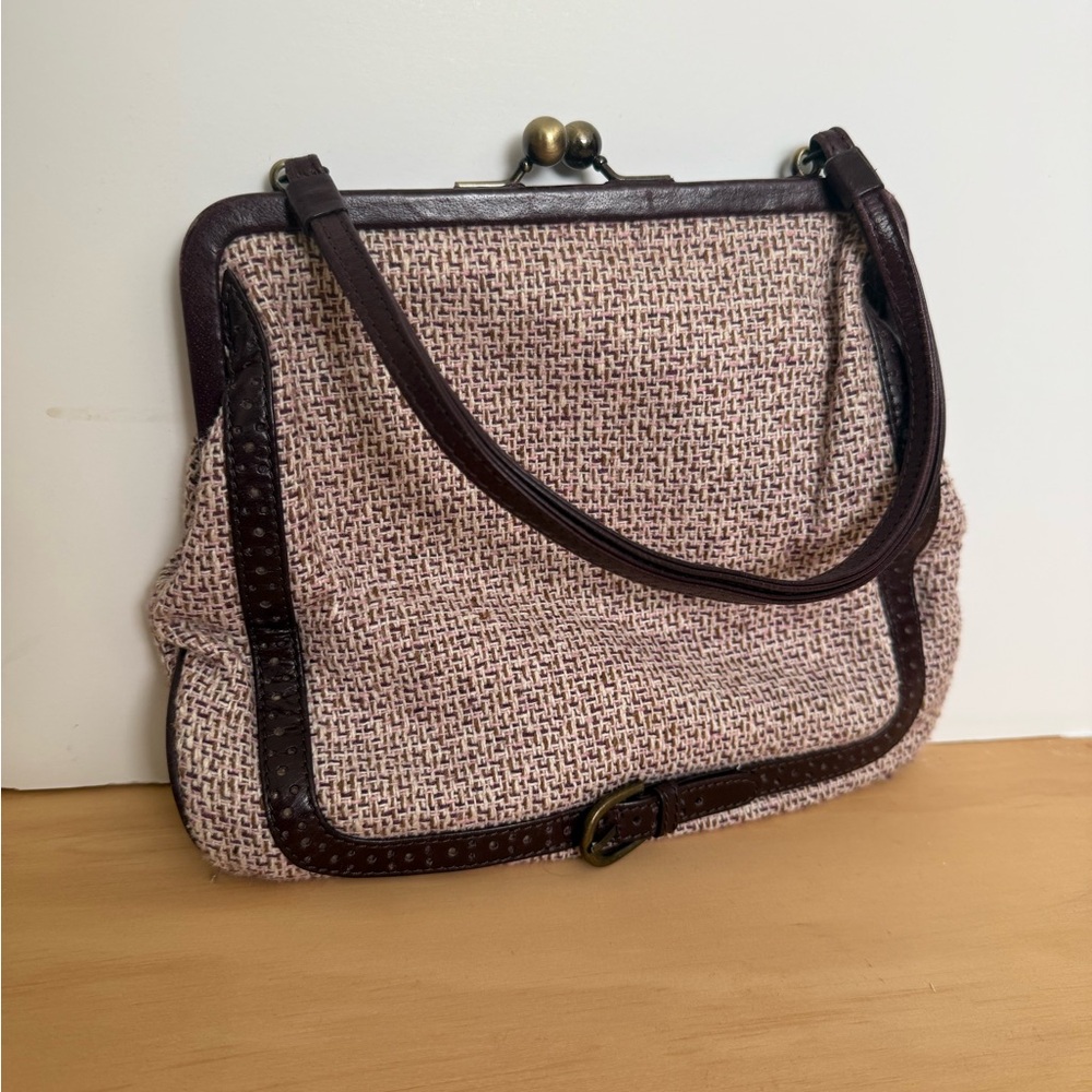Anthropologie Elegant Tweed Handbag with Brown Accents